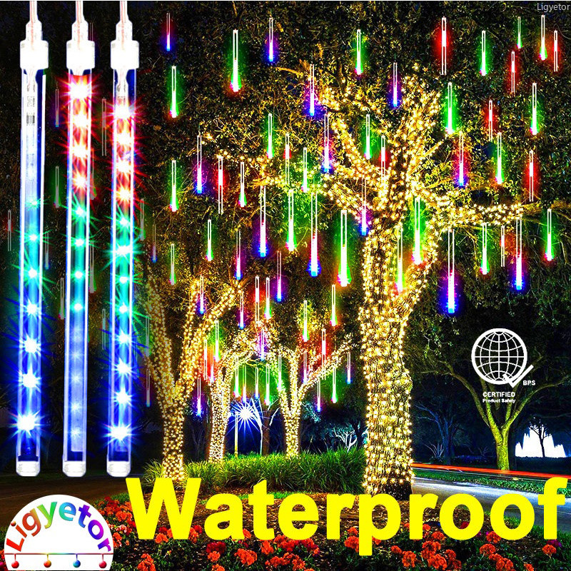 Ligyetor กันน้ําดาวตกฝนไฟ LED String Lights ไฟตกแต่งต้นคริสต์มาส Meteor Shower Lights