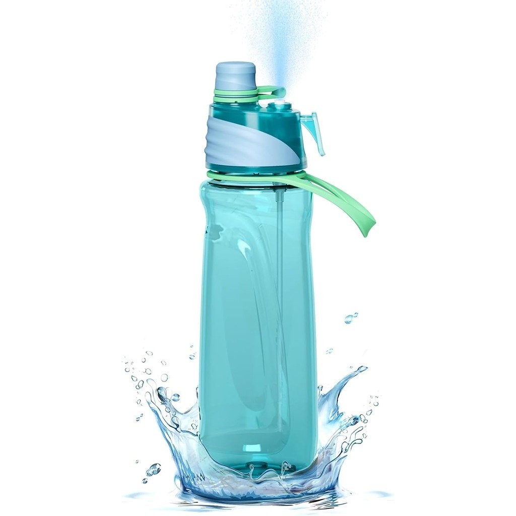 Sport Water Bottle with Misting & Drinking - Large BPA-Free, Leak-Proof, Silicone Spout Cover & 2-in