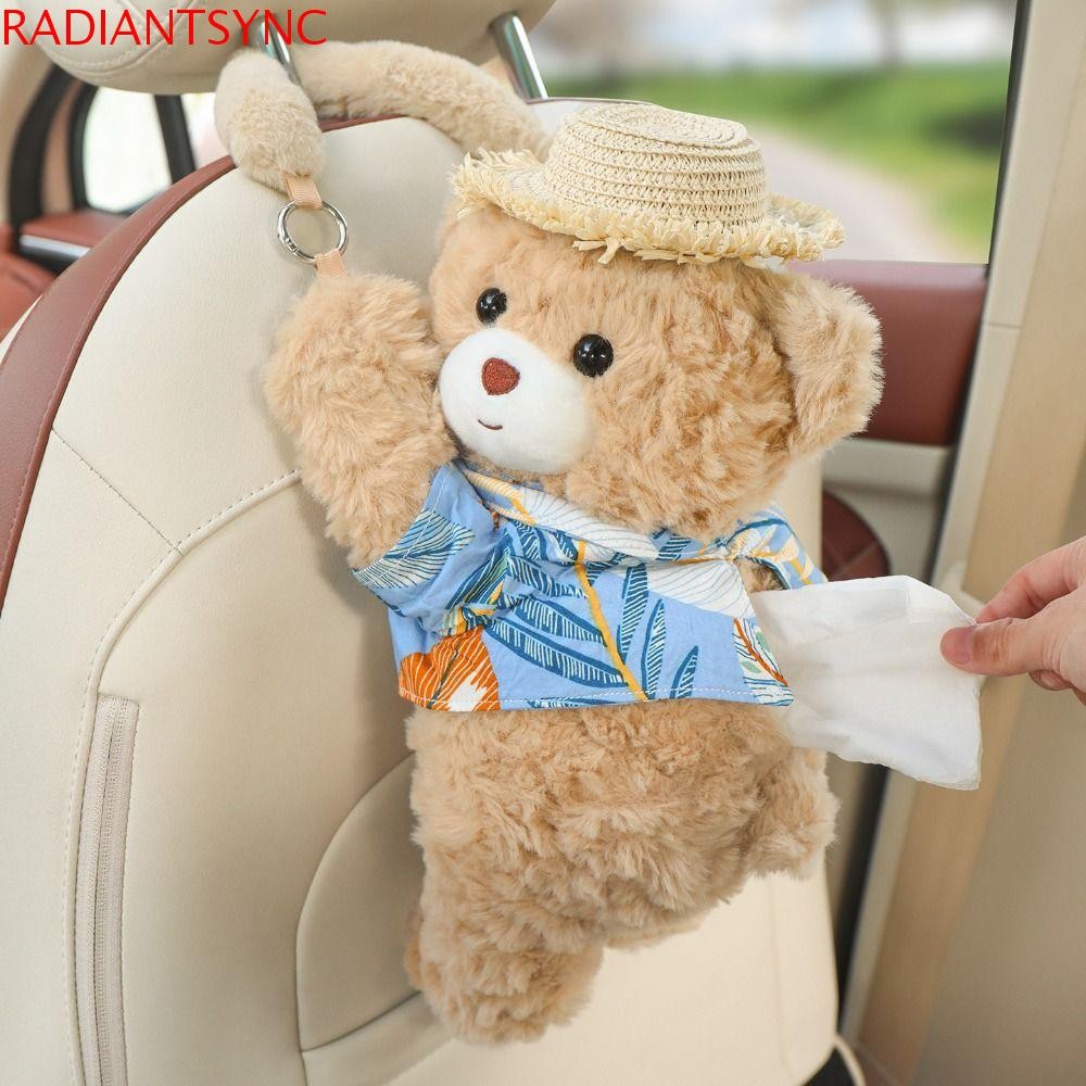 RADIANTSYNC ตุ๊กตาหมีถุงกระดาษทิชชู่รถยนต์,ปุยสัตว์นุ่มรถกระดาษทิชชูแขวนตุ๊กตา,สไตล์พร้อมที่จับสร้างสรรค์กระดาษที่ว่างเปล่ากรณีการจัดเก็บเดสก์