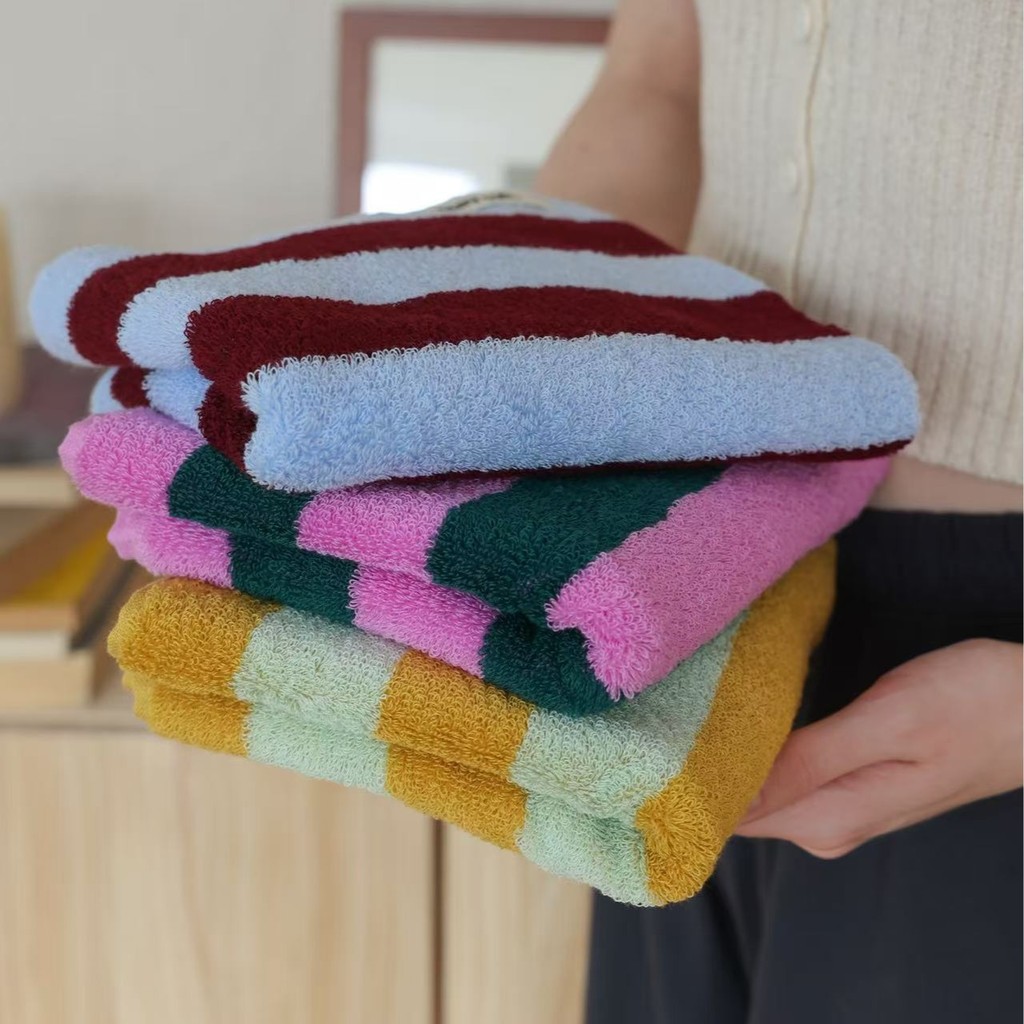 Dreamerhouse คลาสสิกลายผ้าขนหนูผ้าฝ้ายแท้ ลายกว้าง สีตัดกัน ซับน้ําดี