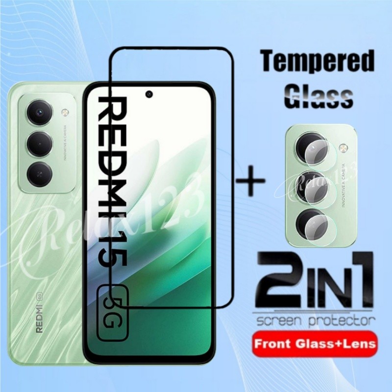 สําหรับ Redmi 15 5G 2025 2IN1 Full Screen Protector กระจกนิรภัยสําหรับ Xiaomi Redmi15 15C Redmi 15 C 15Redmi 15C 4G 5G 2025 ฟิล์มนิรภัย HD Clear Film Protector ฟิล์มเลนส์