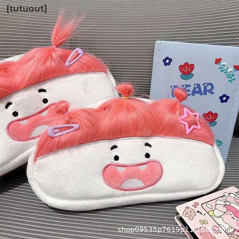 [tuout] Pink Hair Funny Big Capacity Plush Pencil Bag Creative Cartoon Big Mouth Girl Pens Storage C