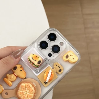 ปลอกสําหรับiPhone 16 Pro Max 14 15 13 12P 11 น่ารัก 3D Snoopyพิซซ่าขนมปังตกแต่งกันกระแทกTPU Anti-Scratchเคสโทรศัพท์Fall-proofฝาครอบป้องกันShell