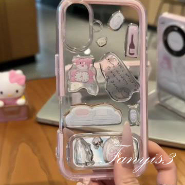 3-in-1 Candy สี Bezel เคสโทรศัพท์สําหรับ IPhone 16 15 14 13 12 11 Pro Max 7 8 Plus XR XS Max DIY สติกเกอร์น่ารักกระจกวงเล็บ Drop-proof Meteorite ปกอ่อน - รูปที่ 6