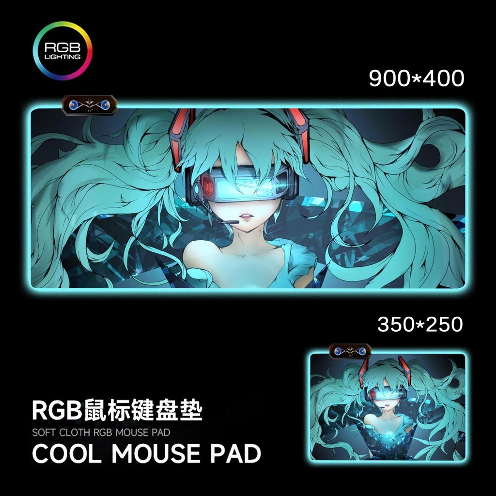 Hatsune Miku RGB Luminous Mouse Pad Symphony บรรยากาศการเล่นเกมขนาดใหญ่หนาโน้ตบุ๊คเดสก์ท็อป Pad