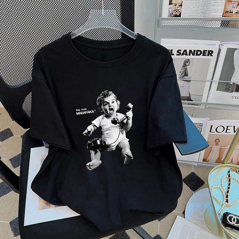 เสื้อผ้าโอเวอร์ไซส์ Hello Baby สีดํา