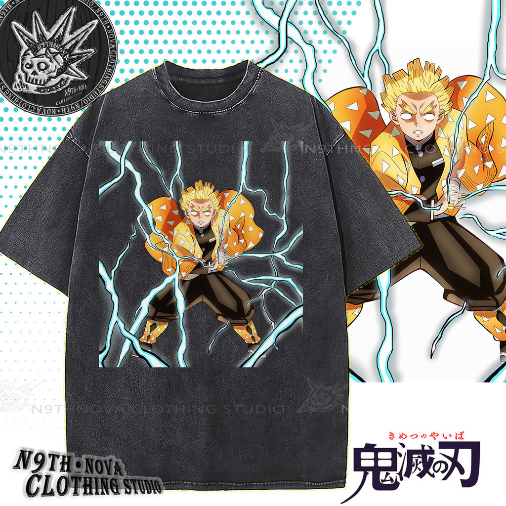 N9THNOVA COD[Demon Slayer]High-quality Original Design Washed T-shirt Unisex Iwazumi Zenitsu