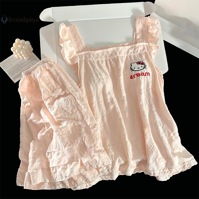 SEE ชุดชุดนอนผู้หญิงลายการ์ตูนน่ารัก ทรงหลวม ใส่สบาย มีแผ่นรองหน้าอก สําหรับบ้าน