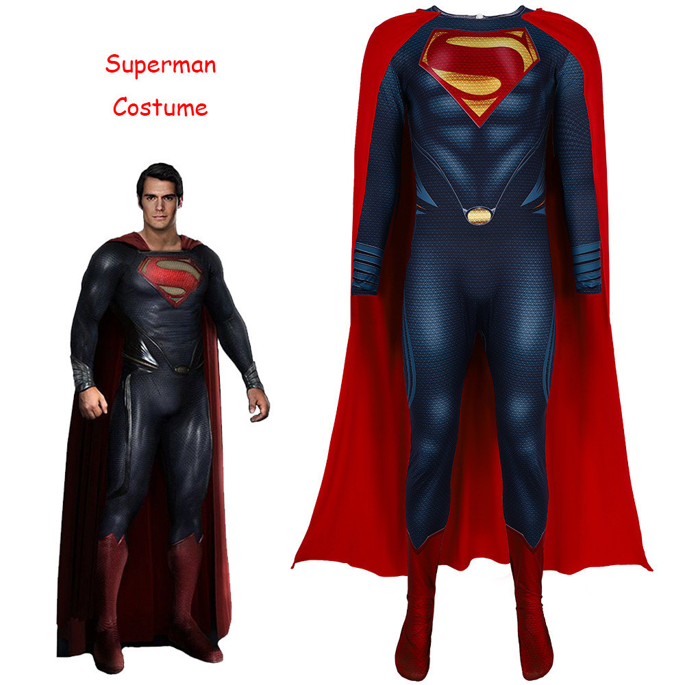 Marvel Superhero Superman Costume for Adult Man Zentai Red Cloak for Kids Boy Halloween Carnival Cos