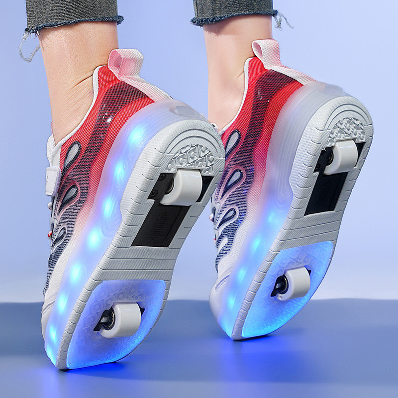Runaway รองเท้าเด็กสี่ล้อ Luminous Double-W Heel Skates เด็ก Roller Skates นักเรียนหญิง Roller รองเท