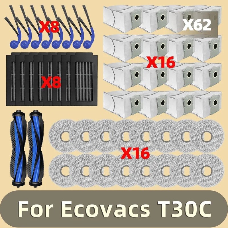 Ecovacs Deebot T30C / T30C Pro Omni เครื่องดูดฝุ่นหุ่นยนต์อุปกรณ์เสริมลูกกลิ้งหลักแปรงด้านข้าง HEPA Filter Mop ผ้าถุงเก็บฝุ่นอะไหล่