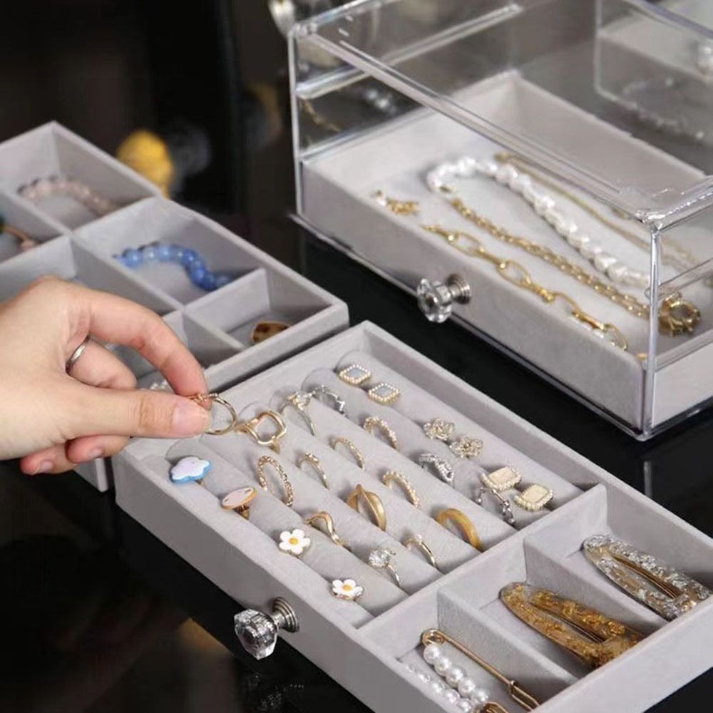 หรูหรา ที่เก็บเครื่องประดับอะคริลิค,กล่องเก็บเครื่องประดับผ้าสักหลาดกันฝุ่นความจุขนาดใหญ่ทนออกซิเจนพร้อมฝาปิดใสวางซ้อนกันได้3ชั้นกล่องเครื่องประดับสร้ - รูปที่ 2