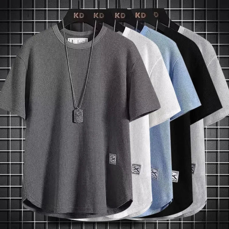 Proman-ฤดูร้อน แบบบาง แบบบาง แขนสั้น ชาย เสื้อยืด แบบหลวม คอกลม แฟชั่น แมทช์ลุคง่าย เสื้อท่อนบน