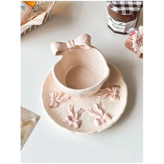 3D สามมิติ Bowknot นูนชามเซรามิค Niche ประณีตบนโต๊ะอาหารเบเกอรี่หวาน