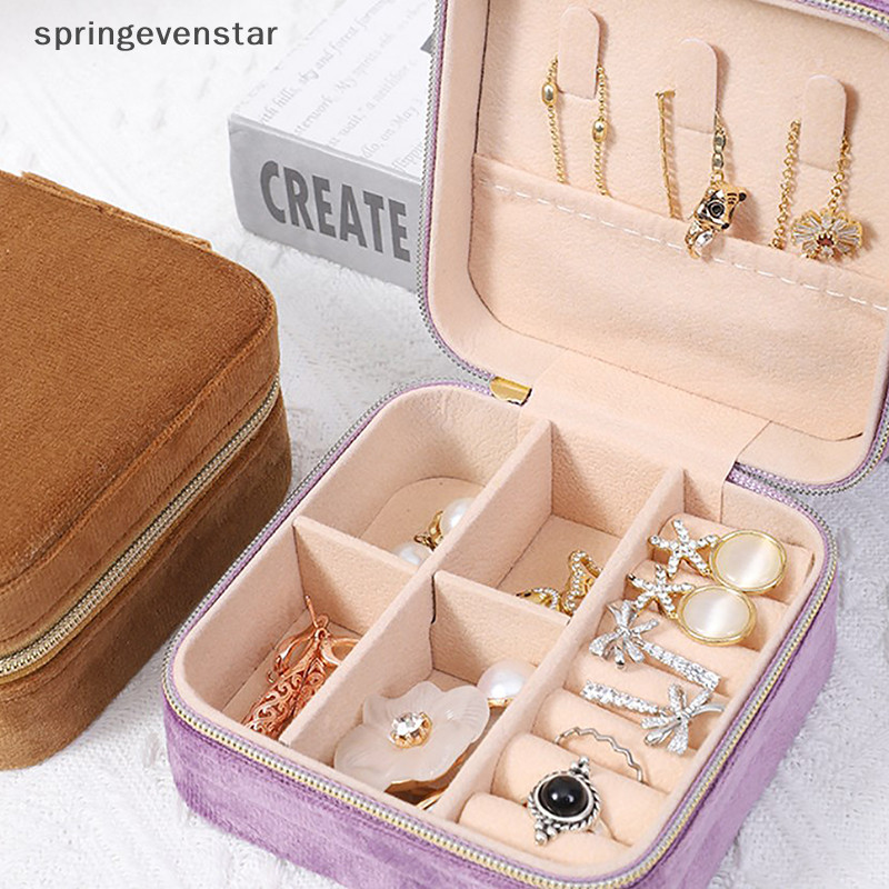 Springevenstar กล่องเครื่องประดับกํามะหยี่เดินทางแบบพกพา Flannel Square Zipper สไตล์ Jewellery Storage Case แฟชั่นผู้ถือของขวัญแหวนผู้ถือต่างหู Springevenstar