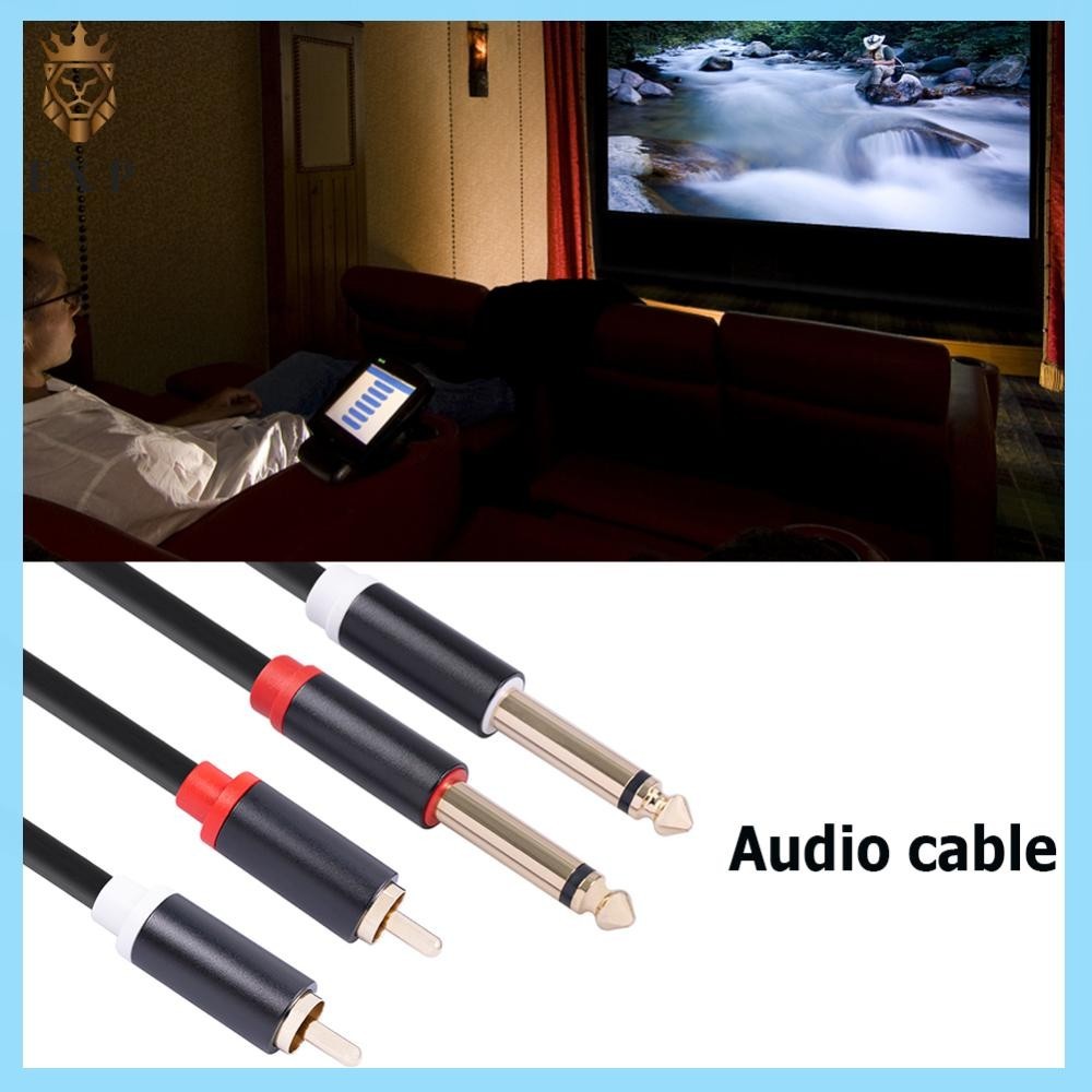 [explosion1.th] 2 RCA Male to Dual 6.35 Jack Male Audio Cable Mixer Amplifier Adapter Cord