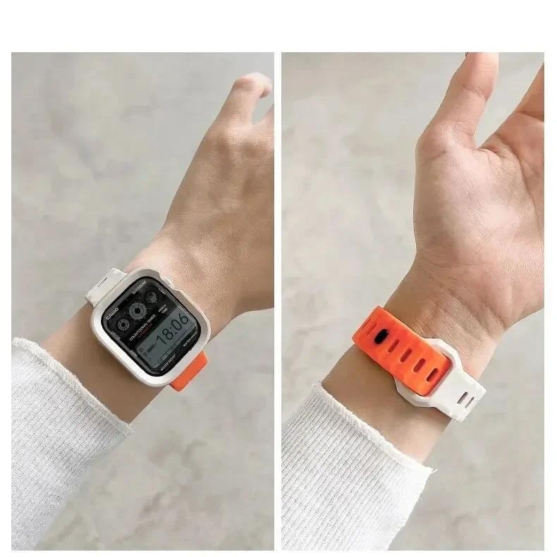 กรณี + สายซิลิโคนสร้อยข้อมือและฝาครอบสําหรับ Apple Watch Ultra 2 49 มม.44 มม.40 มม.45 มม.41 มม.I Watch Series 8 9 7 6 SE 5 4 - รูปที่ 3