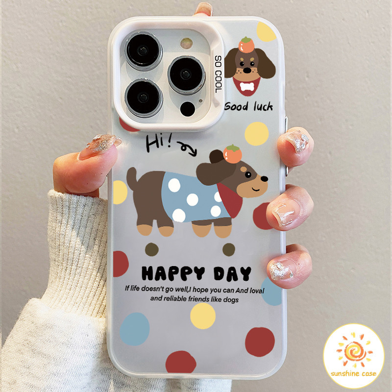 รูปการ์ตูนลูกหมาน่ารักหลากสีสันสีเงิน ไอโฟน11 For iPhone12 13 14 15Pro MAX X XS XR XS 6 7 8Plus SE2020เคสโทรศัพท