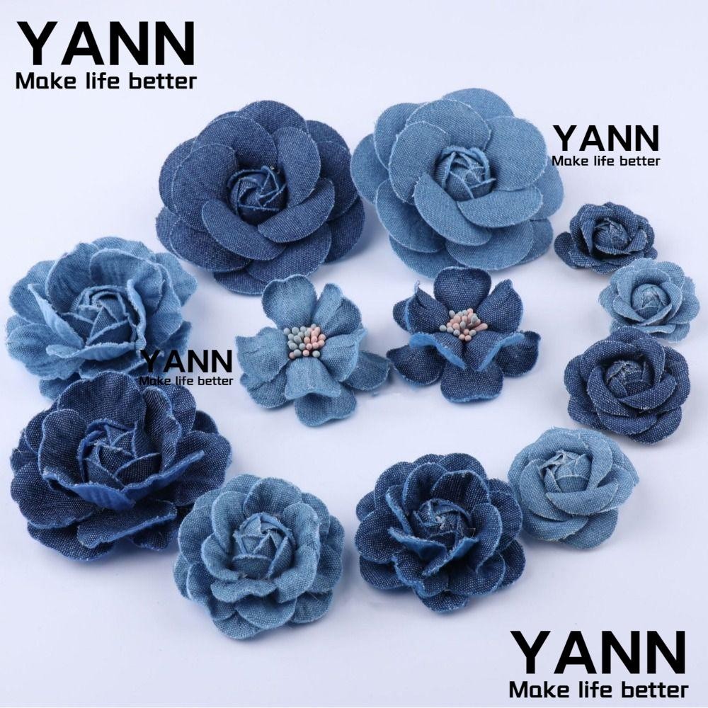 Yann1 ดอกไม้ประดิษฐ์, ผ้ายีนส์ DIY ดอกไม้ยีนส์, เสื้อผ้าแฟชั่นลูกไม้ Trim Headwear เสื้อผ้าดอกไม้