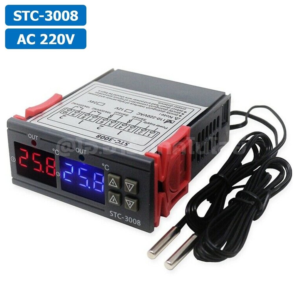 STC-3008 220VAC เครื่องควบคุมอุณหภูมิ 2ช่อง NTC Dual Digital Temperature Controller ตัวควบคุมอุณหภูมิ Control Regulat...