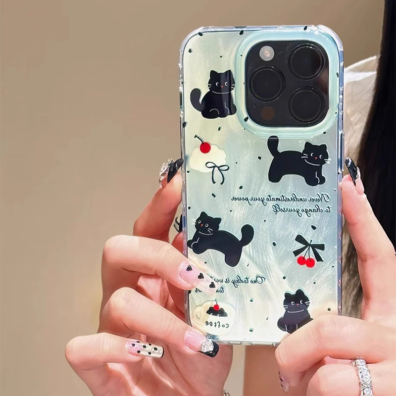 น่ารักแมวดําglitterเคสโทรศัพท์สําหรับvivo Y20 Y20i Y20S Y20A Y20G Y12S Y11S X100S X100 Ultra S1 IQOO Neo 9 8 7 6 5 3 SE Pro Z9 Z5 U1X Anti-Fallกรณีเชอร์รี่