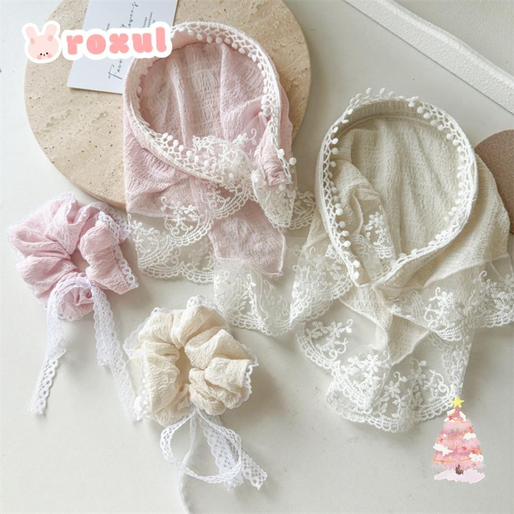 Roxul ผ้าพันคอผ้าพันคอ Seersucker Lace Hair Hoop, Sweet Solid Color Bowknot Hair Bands Girl