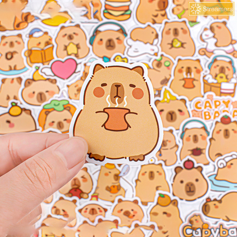 {Streamers} 50 ชิ้นน่ารักการ์ตูน Capybara Graffiti สติกเกอร์สร้างสรรค์ตลกแฟชั่นตกแต่งสมุดภาพโทรศัพท์เหนียวเด็ก DIY สติกเกอร์กันน้ําใหม่