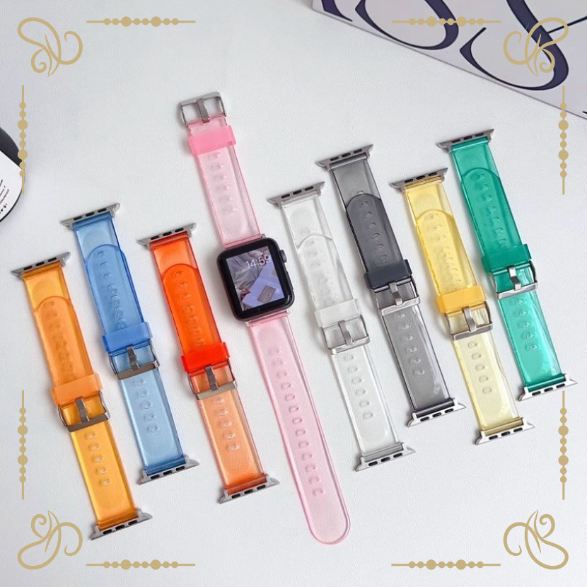 สายซิลิโคนคริสตัลใสสําหรับ Apple Watch 49 มม.Ultra2 44 มม.45 มม.42 มม.สร้อยข้อมือกีฬาสําหรับ IWatch Series 9 8 7 6 SE 40 มม.41 มม.38 มม.สายนาฬิกา