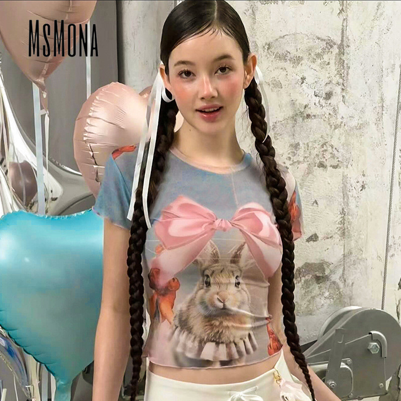 นางสาว ผู้หญิงเสื้อยืด2024พิมพ์คอกลมแขนสั้นแฟชั่นทุกวันสบายๆสลิมฟิตกลางแจ้ง สตรีทแวร์ ทุกการแข่งขัน