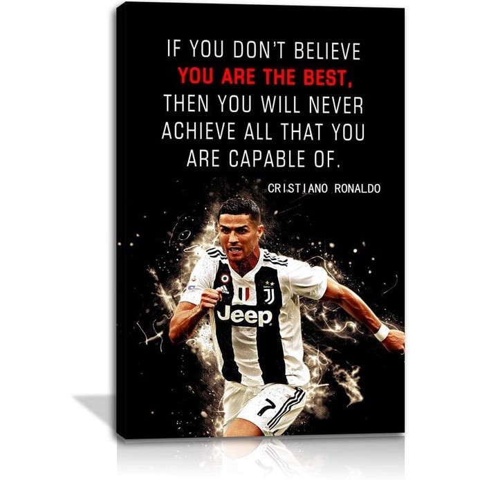 1 Piece Poster Football Sports Decor Cristiano Ronaldo Quote Poster Inspirational Canvas Wall Art Mo