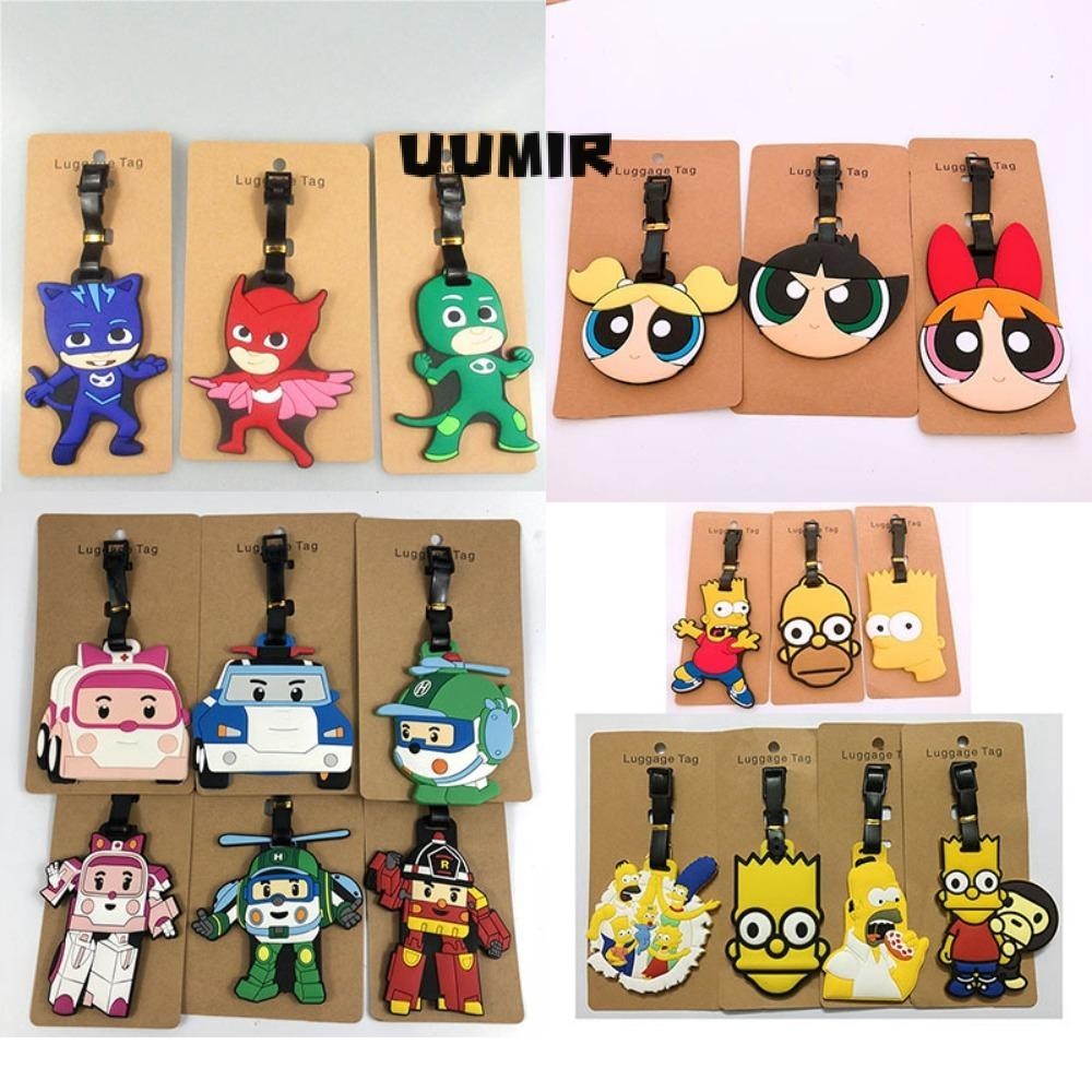 UUMIR ป้ายแท็กกระเป๋าเดินทาง,การ์ตูนน่ารักตุ๊กตาของเล่นพวงกุญแจ,ชื่อ รหัส ที่อยู่ พาวเวอร์พัฟ สาวยางนุ่มป้ายกระเป๋าเดินทางสายคล้องอุปกรณ์เ