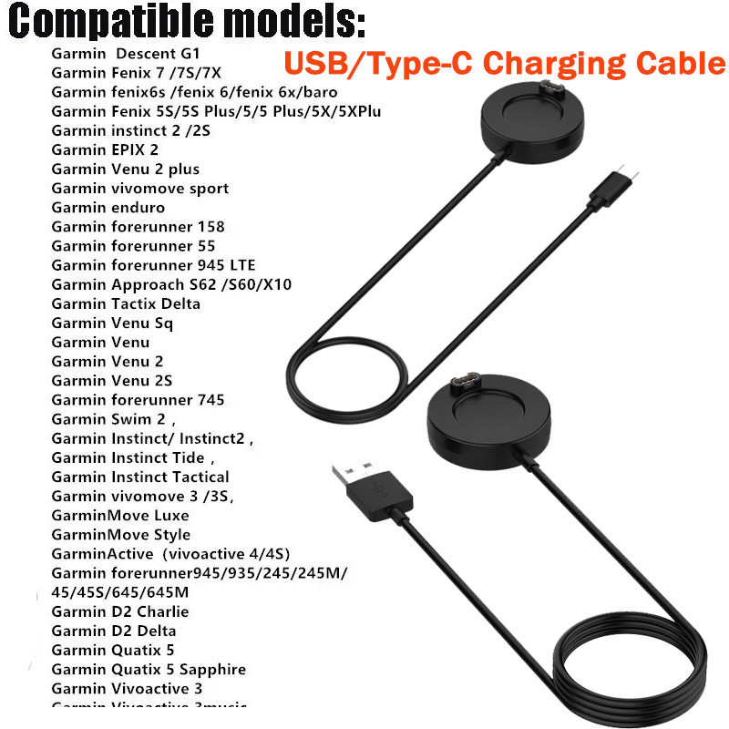 Usb/type-c สายชาร์จสําหรับ Garmin Fenix 7x 7S 5 5S 5X Plus 6 6X Pro EPIX 2 Instinct Venu Vivoactive 4/3 945 245 45 Dock Charger