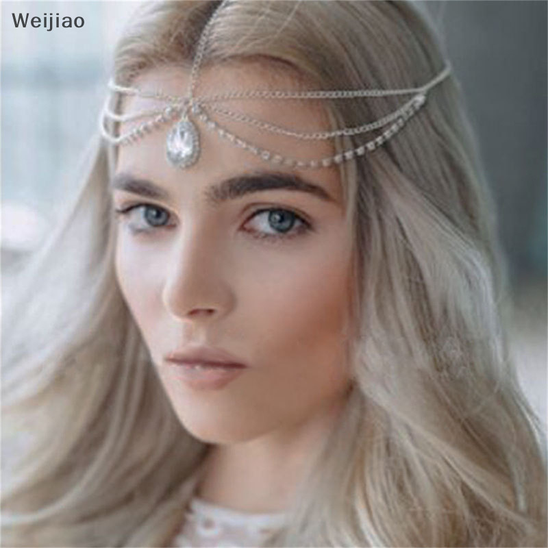 Weijiao % คริสตัลหน้าผากสร้อยคอผู้หญิงคริสตัล sel ผม Chain Tiara Water Drop ผม TH