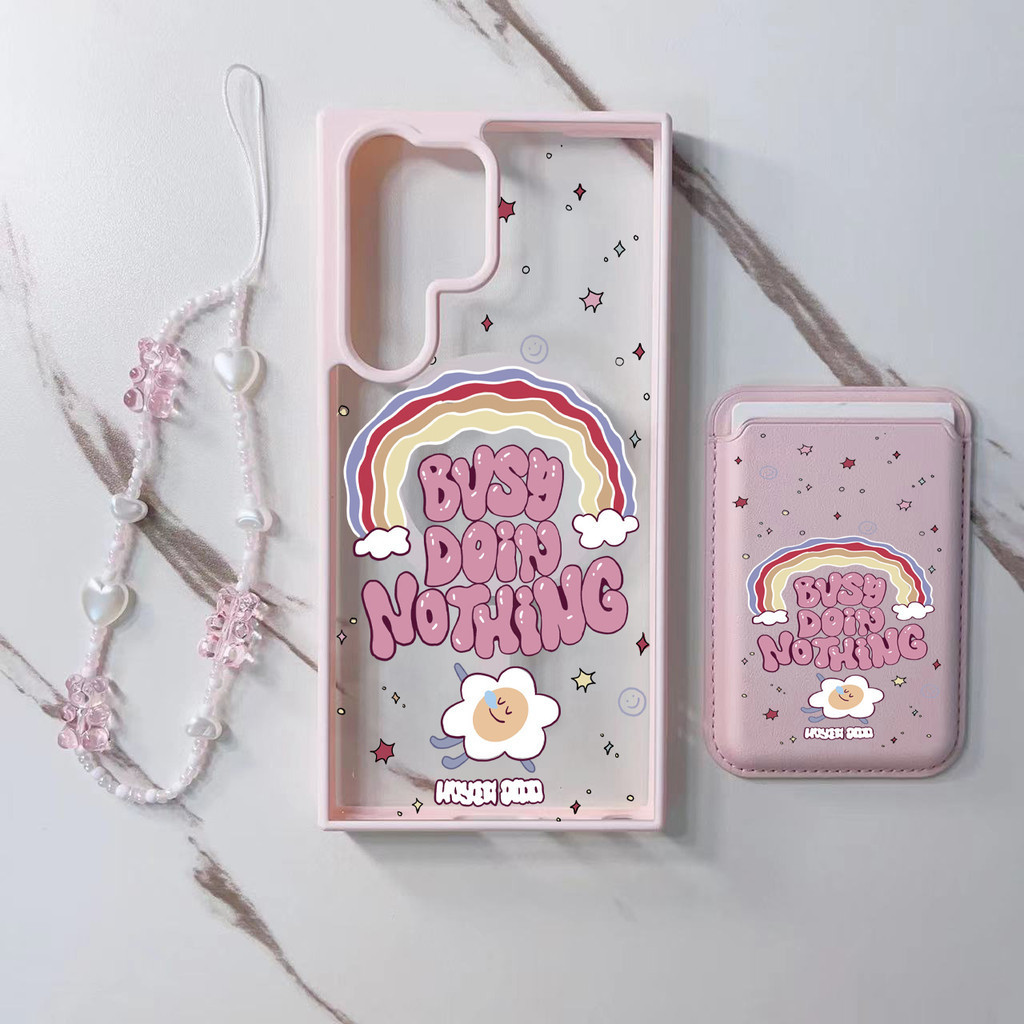 ดอกทานตะวันสีชมพูน่ารักกระเป๋าสตางค์ปลอกโซ่สําหรับ Samsung s22 s22plus ultra Case Girly S23 S23Plus s23fe s24 s24plus s24ultra กระเป๋าสตางค์ปกหลัง