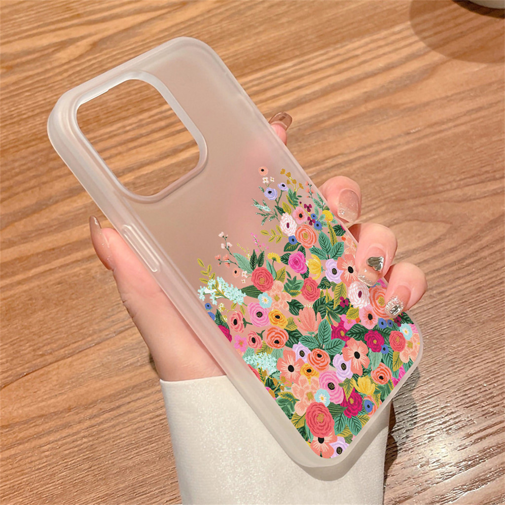ปลอกฝ้า เคส for iphone 11 14 15 12 13 Pro Max 15 14 Plus เคสโทรศัพท์มือถือ ฝาหลังซิลิโคนอ่อนนุ่ม กันกระแทก กลุ่มดอกไม้