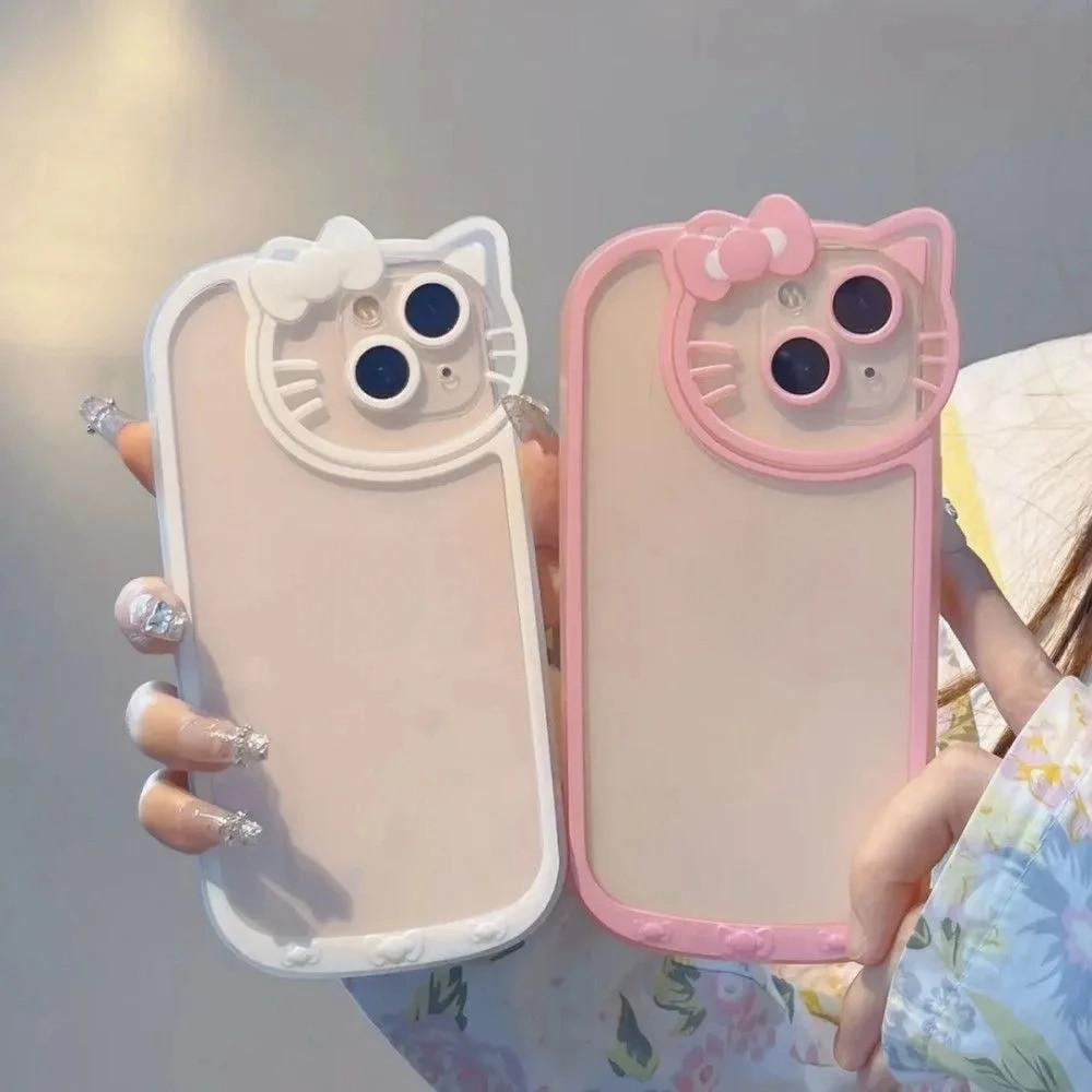 Sanrio H ello K Itty Kawaii KT หัวหน้ากรณีโทรศัพท์สำหรับ iPhone 15 14 13 P RO MAX 11 12 13 P RO x XR