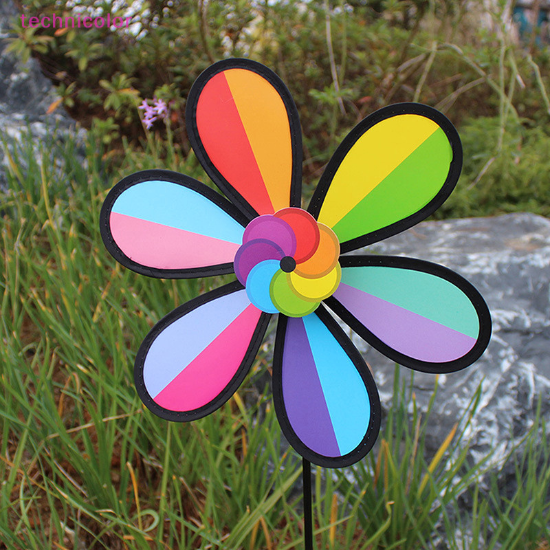[technicolor] ดอกไม้ฝนปินเนอร์ลมที่มีสีสันกังหันลมสนามหญ้า Pinwheel สวนกลางแจ้ง Yard Camping Party ตกแต่งสต็อกใหม่