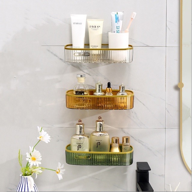ชั้นเก็บอุปกรณ์แต่งหน้า YIWUSHOP ปลีก/ส่ง ชั้นวางของติดผนัง ที่เก็บของในห้องน้ำไม่ต้องเจาะผนัง