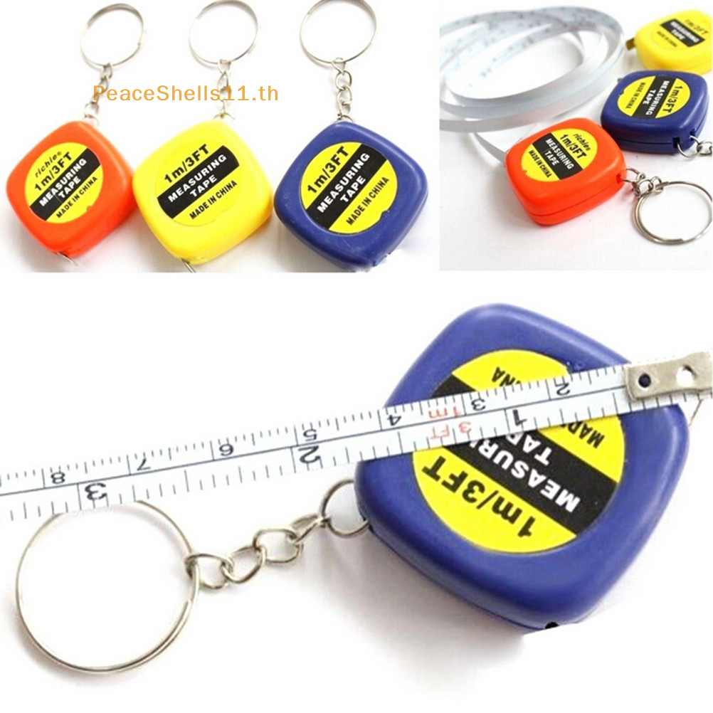 Peaceshells สไตล์ใหม่มินิพวงกุญแจแหวน Easy Retractable เทปวัดดึงไม้บรรทัด 1M TH