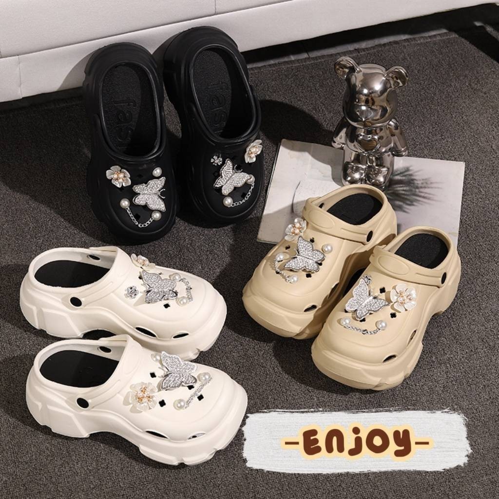 🍓EnJoy🍓 พร้อมส่ง (TO-8388/DOLL-1) (ขายแยกกัน)รองเท้าหัวโต แฟชั่น แตะแบบสวม เสริมส้น สูง 2 cm จิ๊บบิทตัวติดรองเท้า