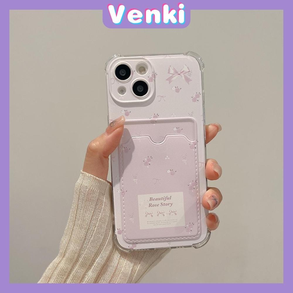 Venki - สำหรับ iPhone 15 Pro Max iPhone 11 เคสการ์ด เคส TPU ใสนิ่ม เคสเก็บการ์ด ถุงลมนิรภัย กันกระแทก ดอกไม้สีม่วงน่ารัก เข้ากันได้กับ iPhone 14 13 12 11 Pro Max Plus XR XS