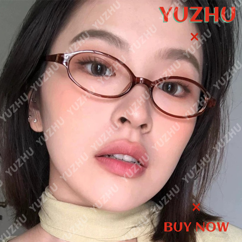 (YUZHU) Ultralight Small Frame Oval Teal แว่นตาสําหรับผู้หญิง Simple Y2K Anti Blue Light แว่นตา
