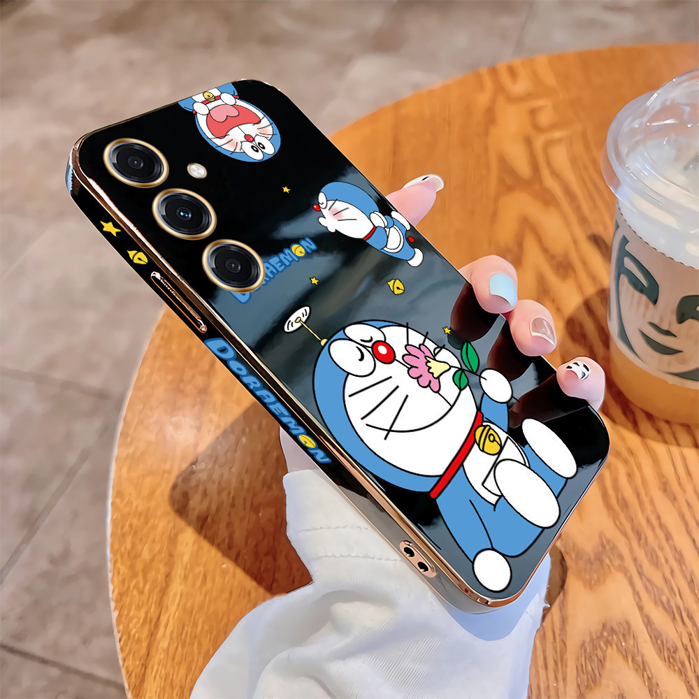 สําหรับ Samsung Galaxy A55 A35 A25 A15 5G A05 A05S น่ารักโดราเอมอนเคสโทรศัพท์หรูหราชุบ TPU ปกอ่อนกันกระแทก