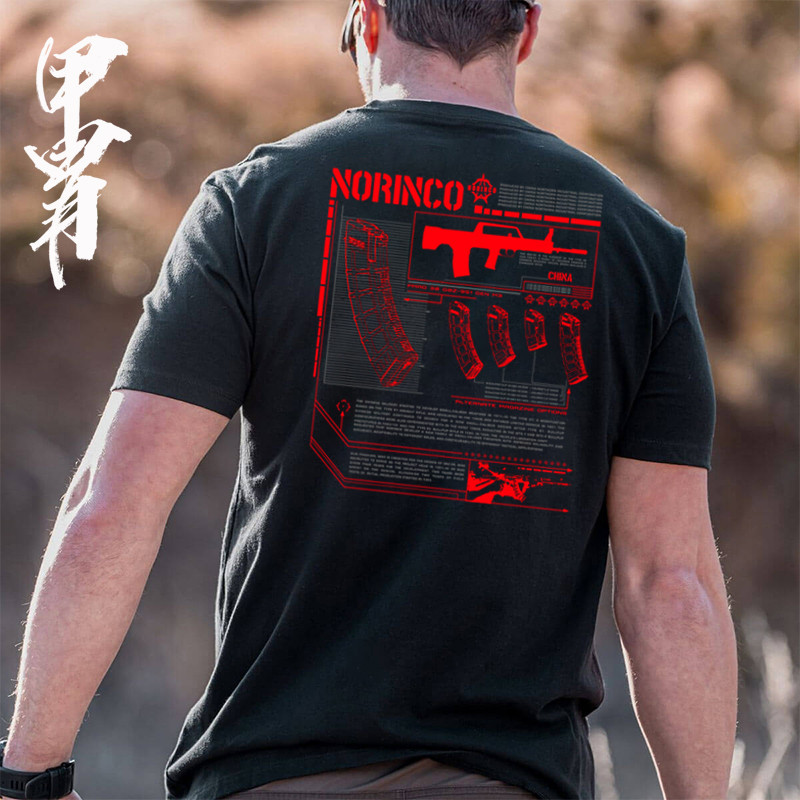พร้อมฟางฤดูร้อนผลิตภัณฑ์ใหม่อุตสาหกรรมเหนือ QBZ951 ธีมพิมพ์เสื้อยืดผ้าฝ้ายแท้ลําลองผู้ชายการฝึกอบรมกลางแจ้งพัดลมทหารแขนสั้น 0730