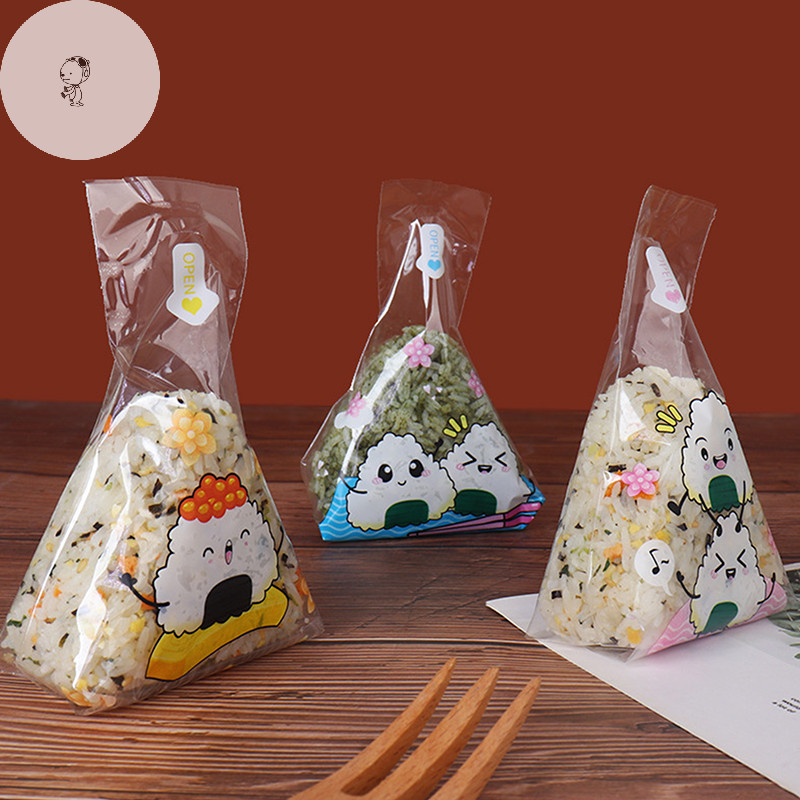 Moe 100 ชิ้นน่ารักการ์ตูนสามเหลี่ยมข้าวปั้นบรรจุถุงสาหร่ายทะเลซูชิ Mould กระเป๋าซูชิ Bento อุปกรณ์เสริมสาหร่ายทะเลข้าว Ball กระเป๋าซูชิ TH