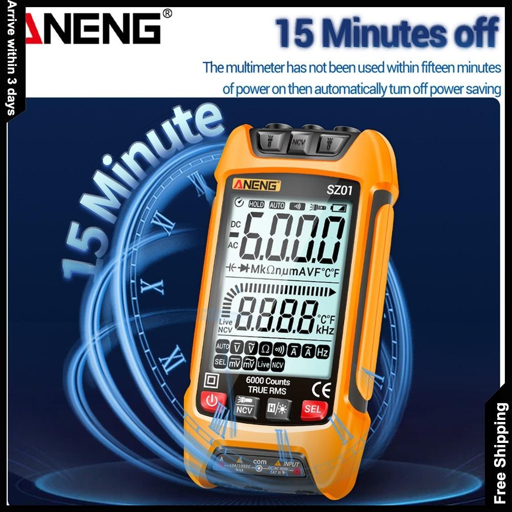 วัดไฟ [มาถึงภายใน 3 วัน] Aneng SZ01 SZ02 มัลติมิเตอร์ดิจิทัล นับ 6000 ครั้ง ช่วงอัตโนมัติ RMS DC AC 