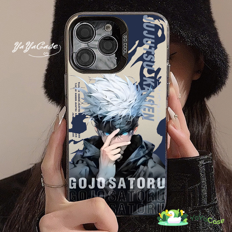 สำหรับ iPhone11 13 Cool Case For เคสไอโฟน14 15 12 Pro Max X XR XS MAX 7 8 Plus คาถารุ่นSatoruGojo สไตล์ขั้นสูงสีเงินเคส