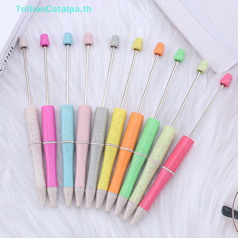 Trillioncatalpa ฟางข้าวสาลีลูกปัดปากกาลูกลื่นสีดํา Diy Custom Beadable ปากกาของขวัญส่วนบุคคลโรงเรียนสํานักงาน Wrig อุปกรณ์เครื่องเขียน TH