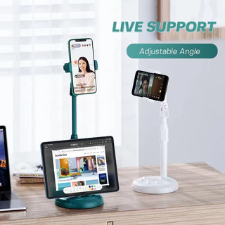 GOOJODOQ ที่วางขาตั้งโทรศัพท์มือถือ 360 หมุนได้เดสก์ท็อป/ขาตั้งออกอากาศแบบปรับได้ (ใส่โทรศัพท์มือถือ/แท็บเล็ต)