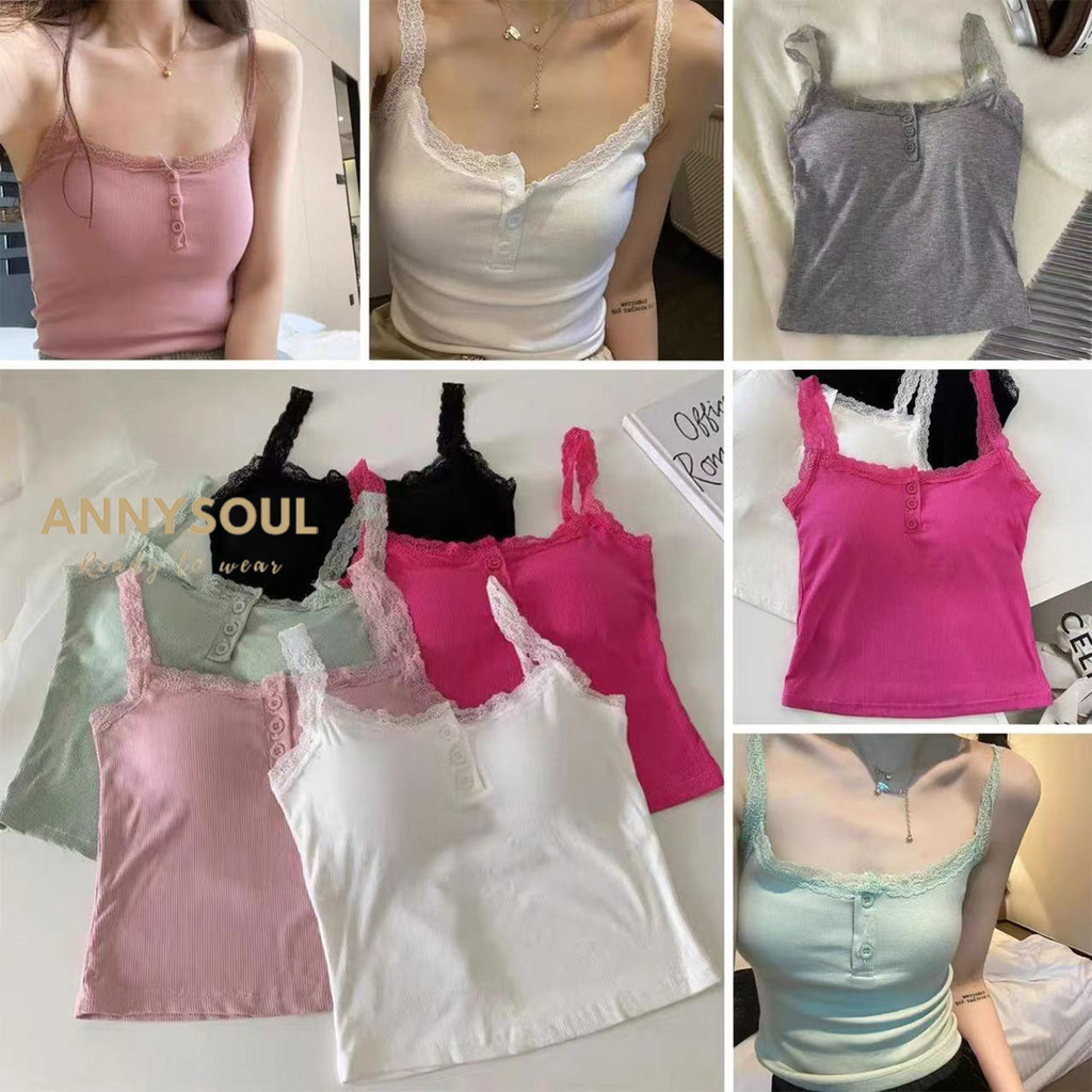 เสื้อสายเดี่ยวผ้ายืดนิ่ม สวมใส่สบาย มีกระดุม แฟชั่นใหม่ มีหลายสีให้เลือก